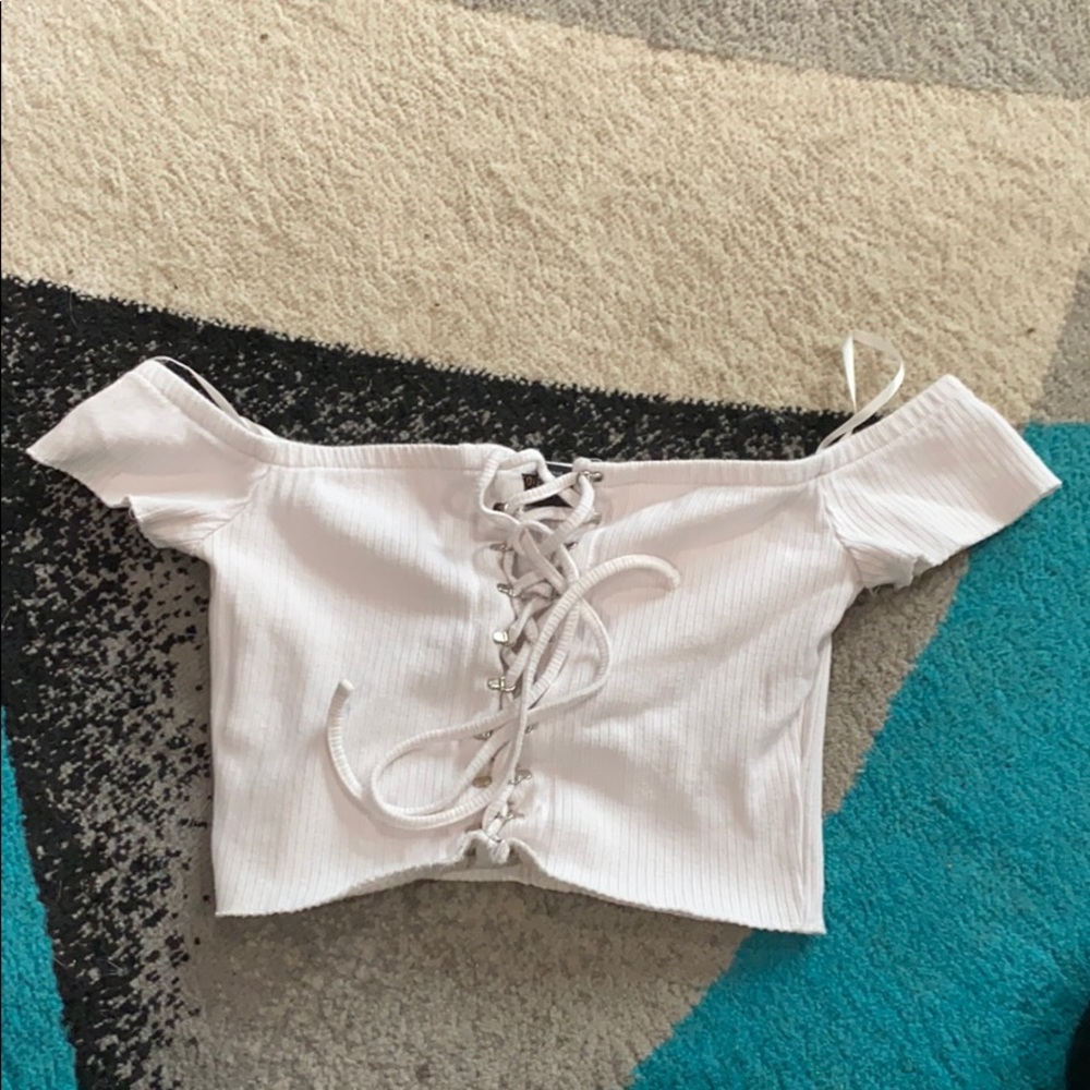 White tie up off shoulder top